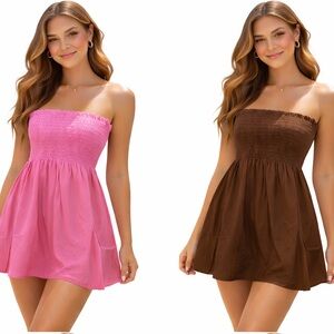 Women’s Strapless Smocked Babydoll Mini Dress – Available in Multiple Colors
